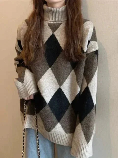 LP | Maglione con scollo alto e motivo a scacchiera