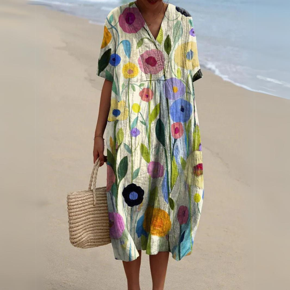 ER | Abito midi con motivo floreale bohémien