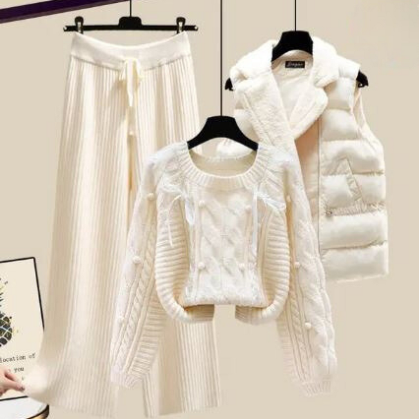 LP | Giacca da donna a tre pezzi con gilet, maglione largo e pantaloni a gamba larga