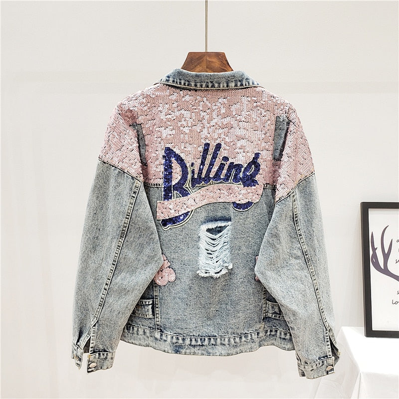 LP | Giacca di jeans oversize con glitter