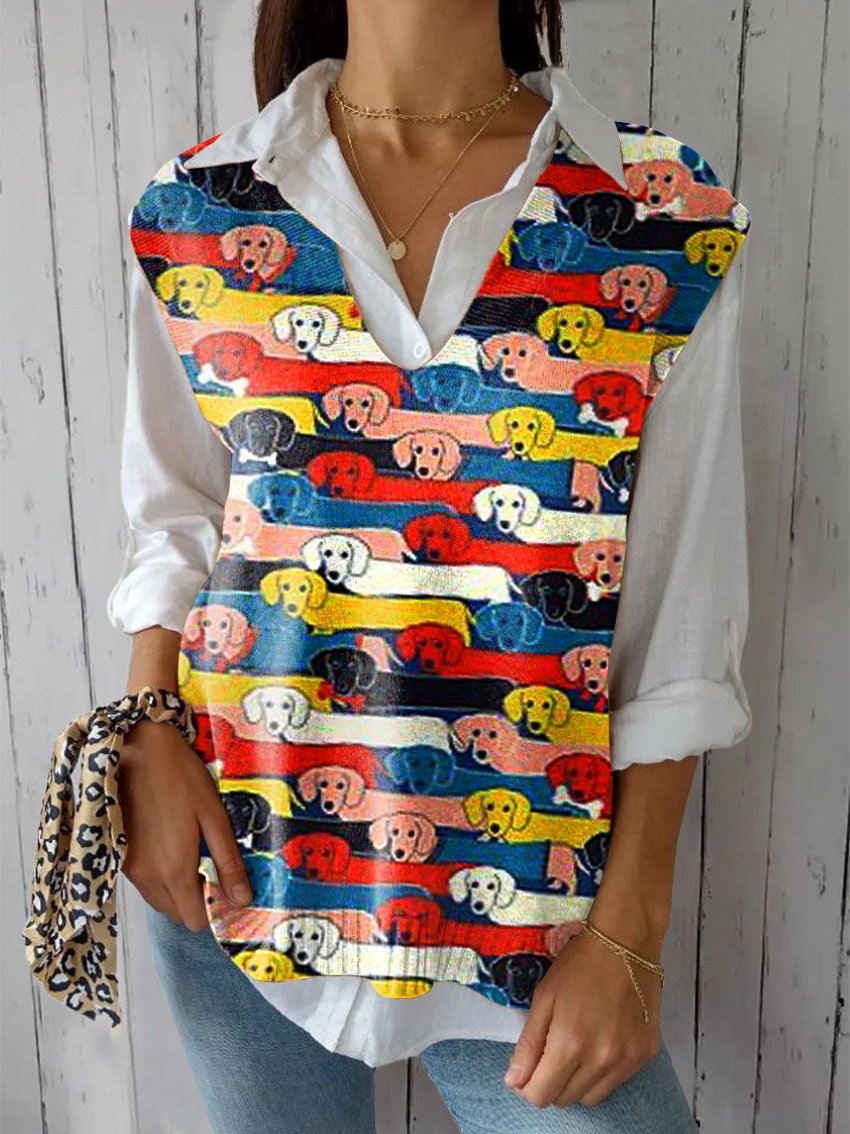 Women's Funny Dog Art Print Versatile Knitted Vest