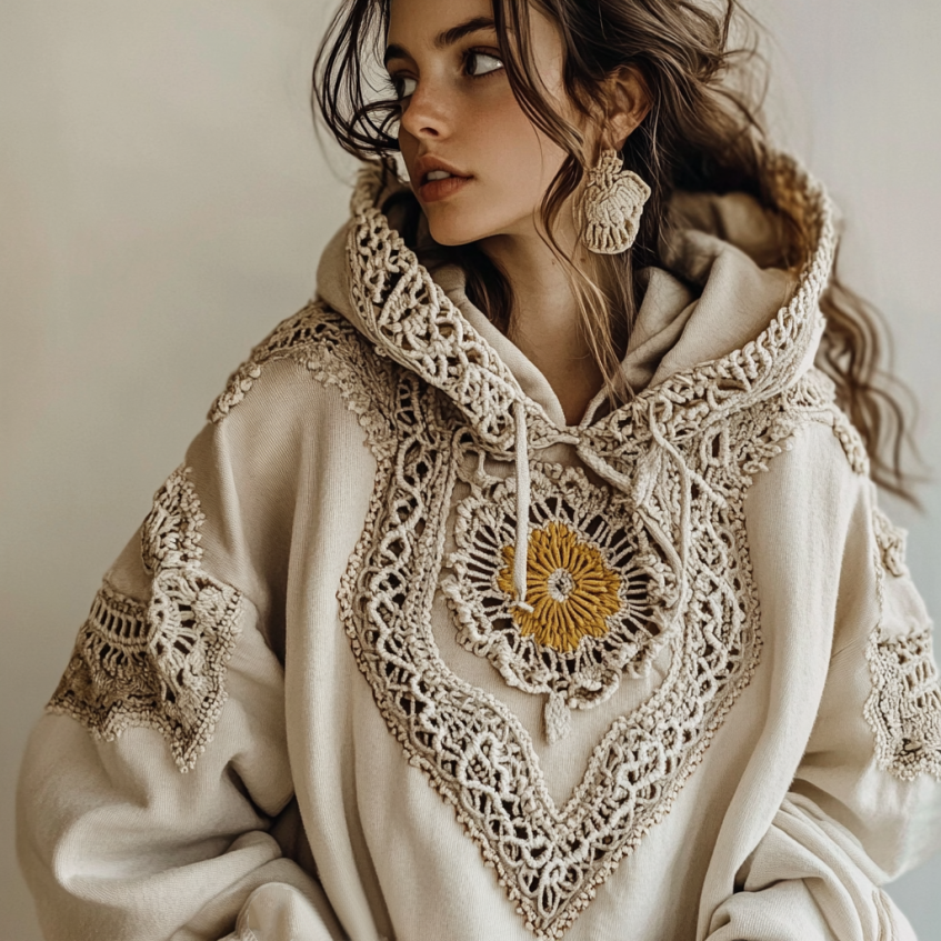 Comstylish Women's Floral Embroidery Art Casual Hoodie