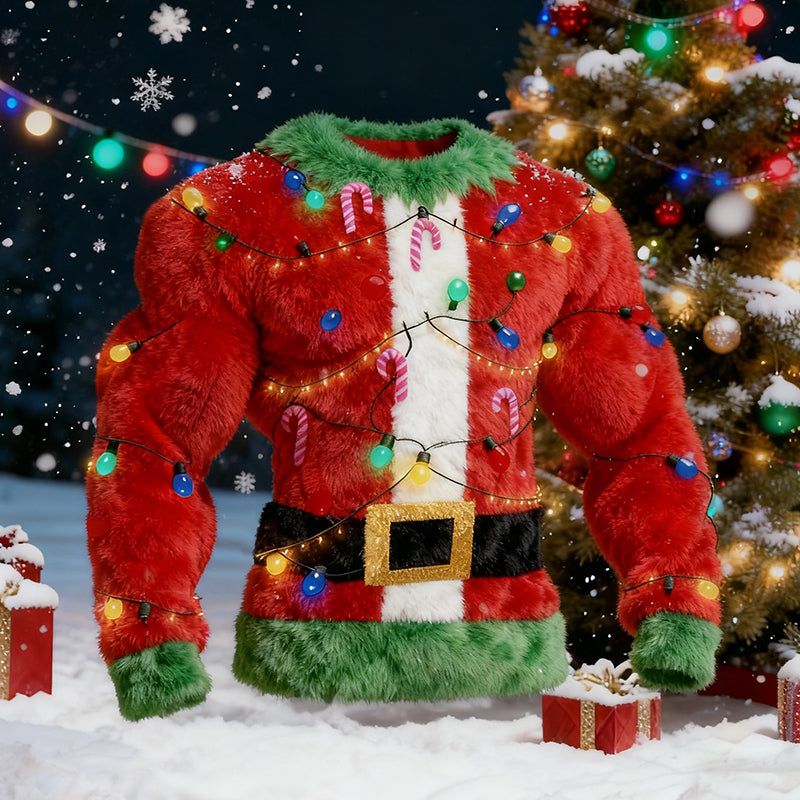 Comstylish Men's Santa Claus And Fairy Light Cosplay Plush Sweatshirt