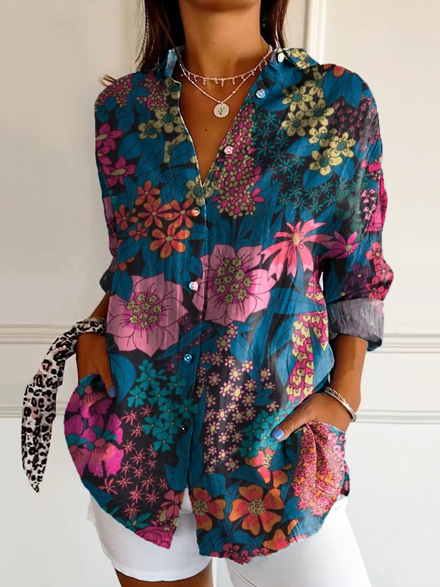 Women's Art Floral Hippie Print Long Sleeve Shirt