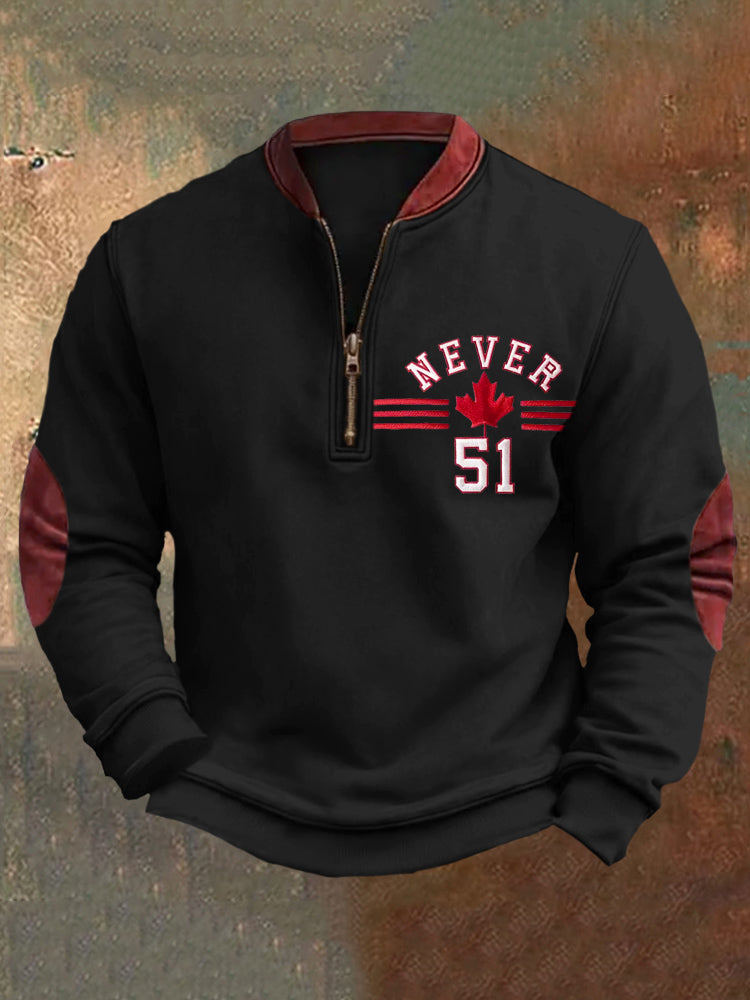 Canada Never 51 Embroidery Men's Half-zip Sweatshirt elevenforest