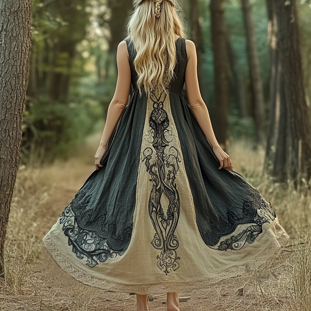 Womens Viking Celtic Knot Rune Art Linen Sleeveless Dress artswardrobe