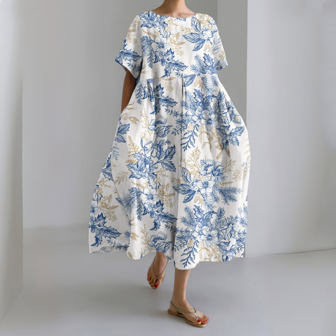 Women's Casual Japanese Floral Art Print Dress elevenforest