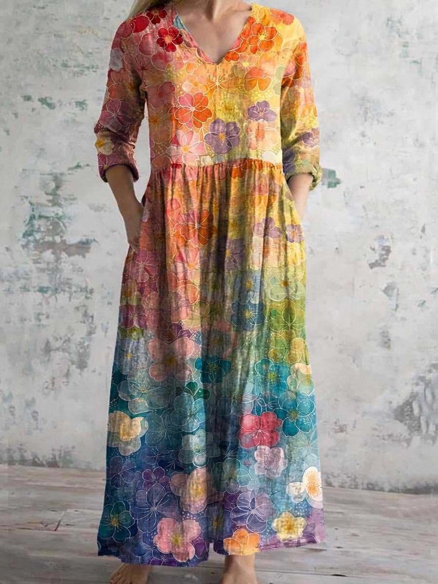 Women's Vintage Floral Print Casual Cotton Dress