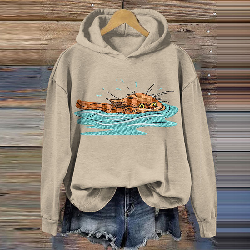 Cats In The Water Art Casual Hoodie elevenforest