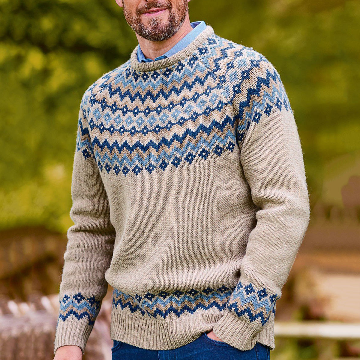 Vintage Lambswool Knit Jacquard Crew Neck Sweater(Unisex) elevenforest