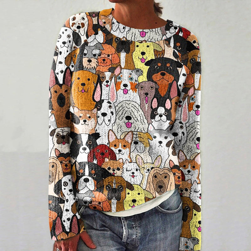 Women's Fun Dog Print Crew Neck Sweater artswardrobe
