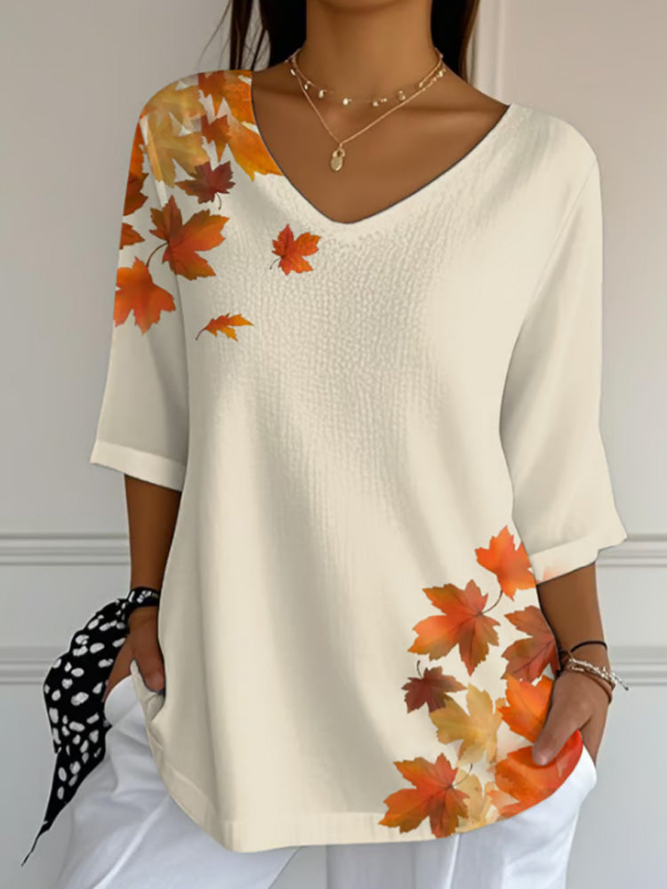 Women's Autumn Maple Leaf Printed T-shirt artswardrobe
