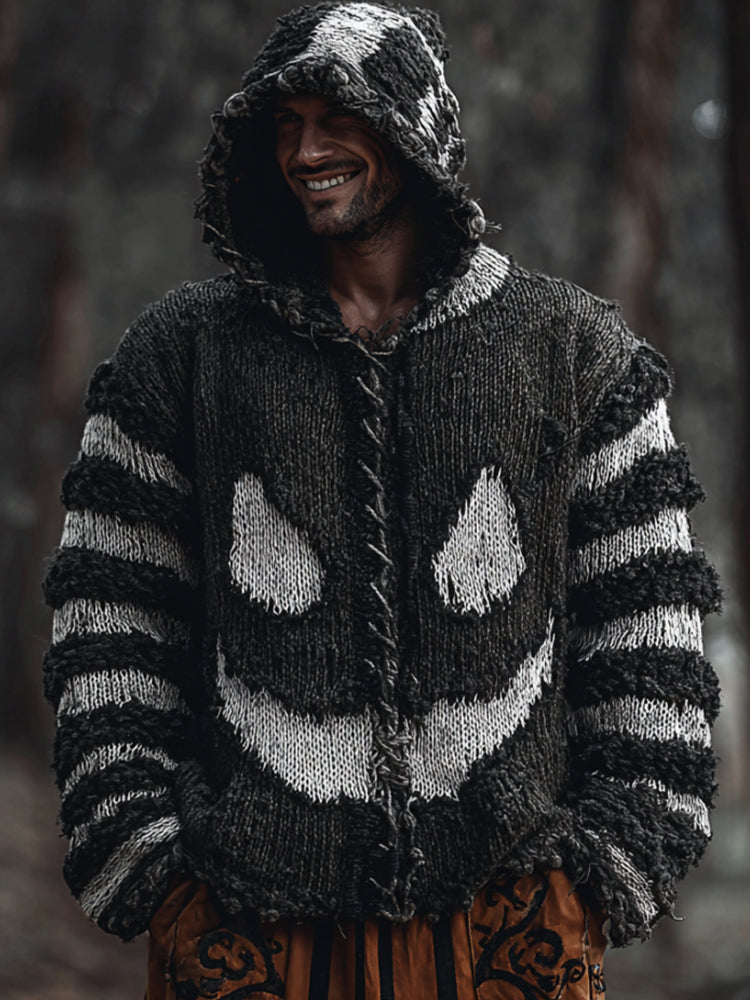 Halloween Pumpkin Expression Black And White Splicing To Make Old Hooded Sweater artswardrobe