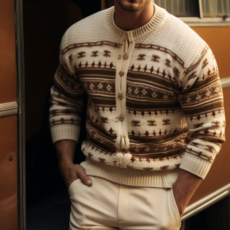 Vintage Ethnic Geometric Jacquard Sweater Cardigan elevenforest