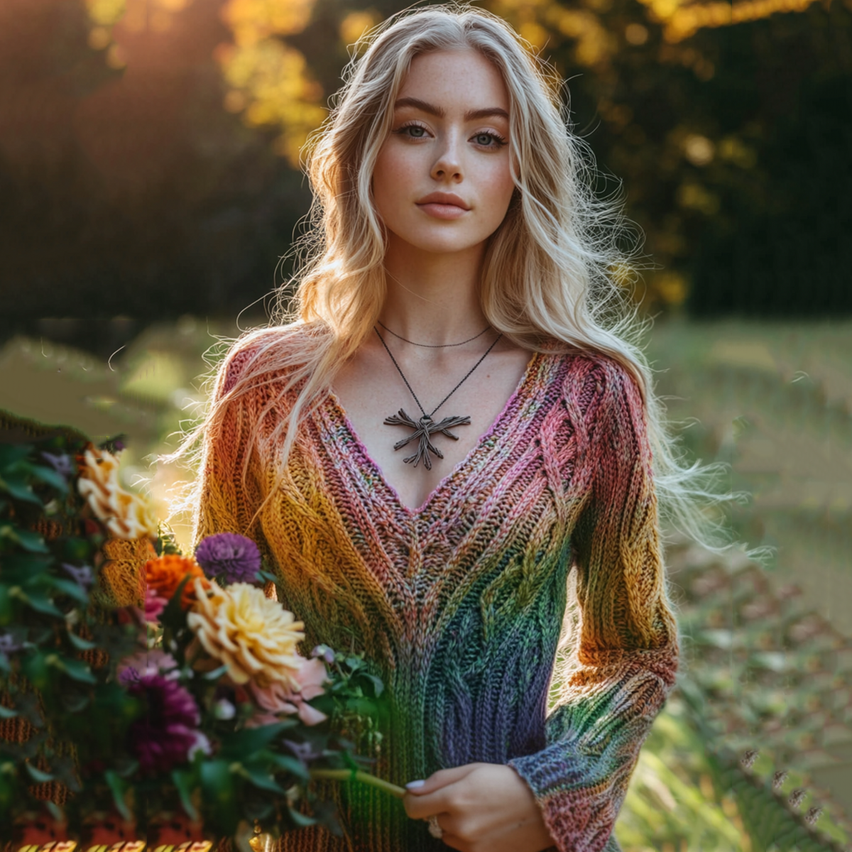 Vintage Irish Rainbow V-neck Knitted Jacquard Aran Sweater artswardrobe