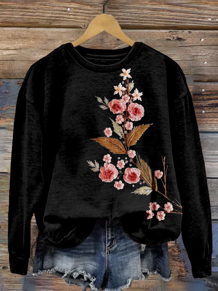 Comstylish Vintage Floral Embroidered Comfy Sweatshirt