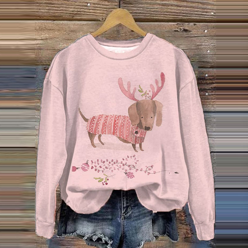 Comstylish Women's Dachshund Trough The Snow Christmas Printed Sweatshirt