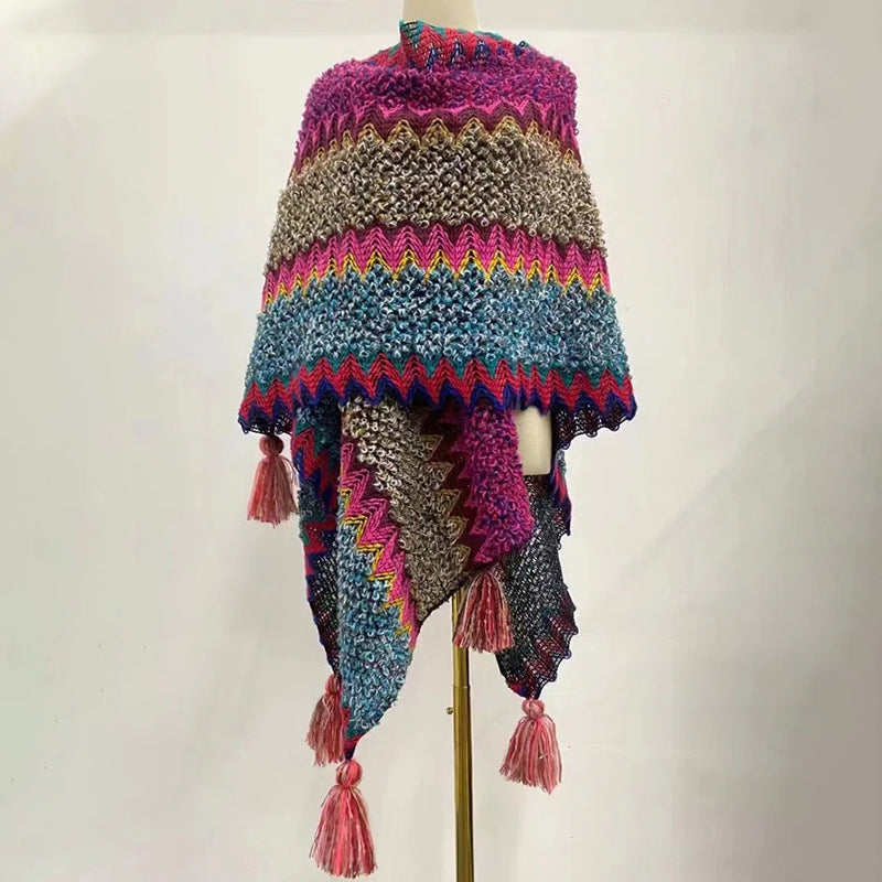 Vintage Ethnic Gradient Striped Shawl elevenforest