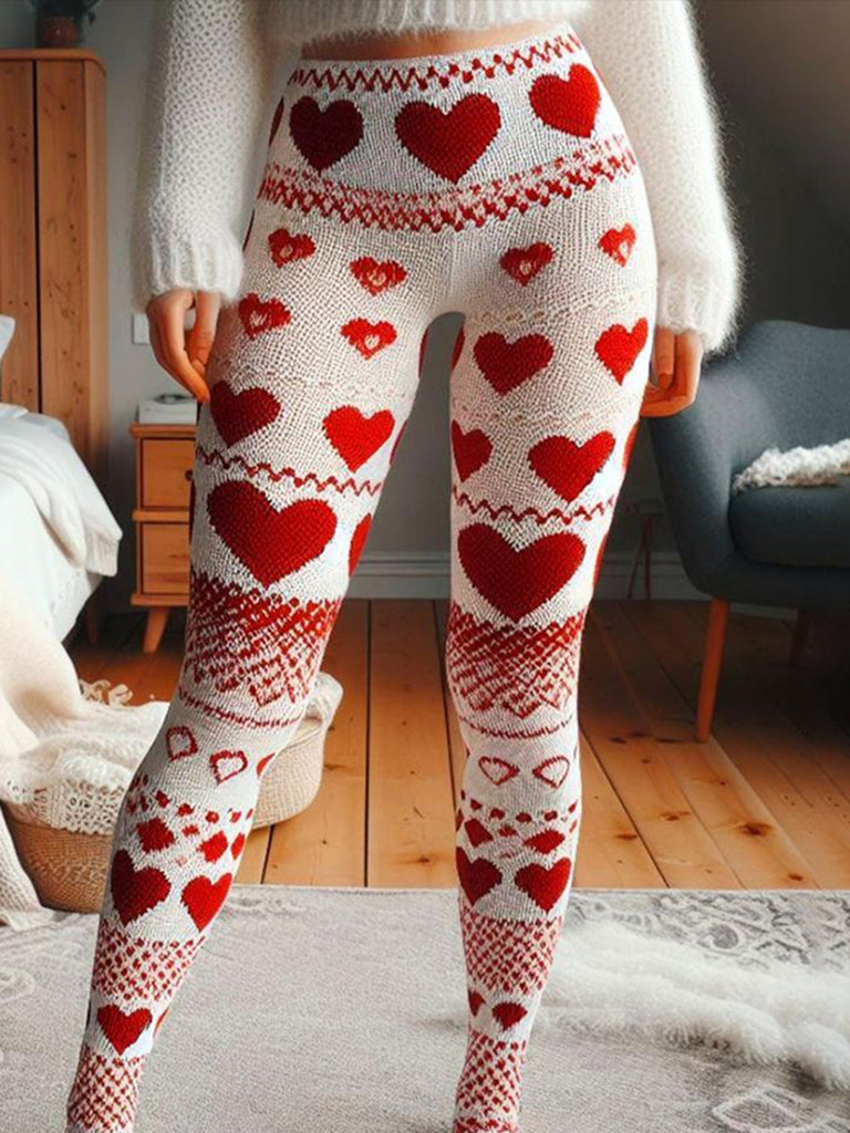 Vintage Valentine Heart Crochet Cozy Knit Leggings elevenforest