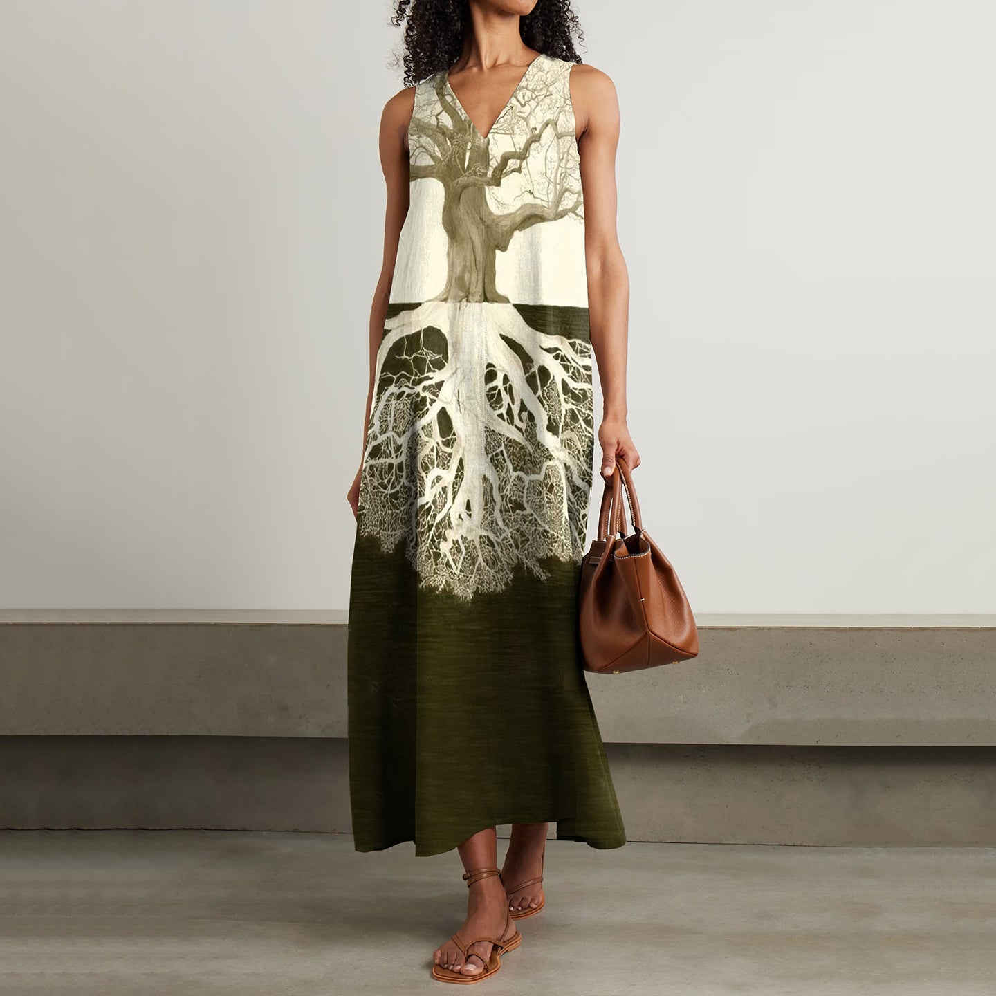 Women's Abstract Tree Graphic Contrasting Colors Art Sleeveless Dress artswardrobe