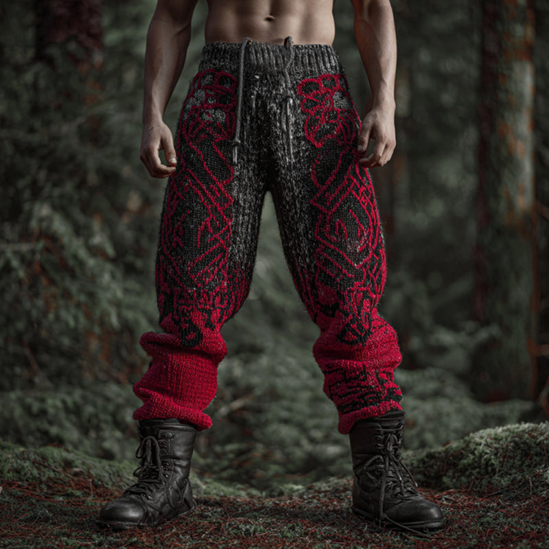 Men's Vintage Halloween Viking Art Knit Pants elevenforest