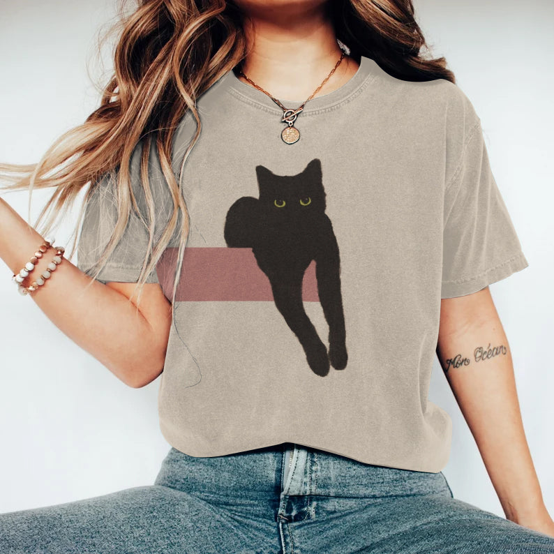 Black Cat Painting Art T-Shirt elevenforest