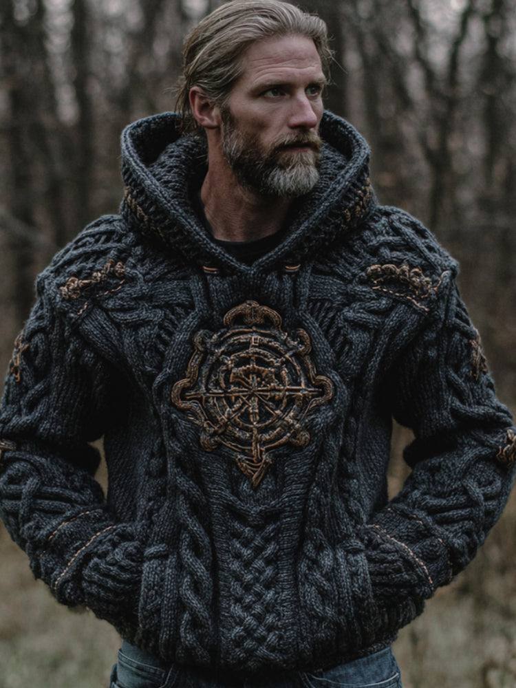 Men's Viking Compass Navy Blue Hooded Sweater artswardrobe