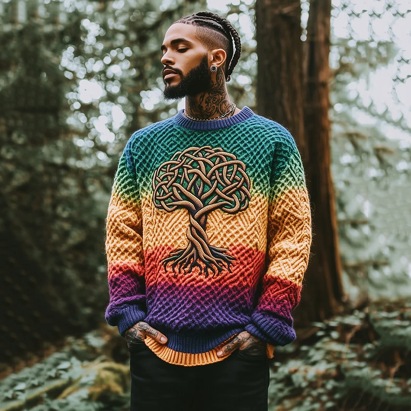 Vintage Tree Of Life Pattern Warmth Knitted Jacquard Unisex Sweater artswardrobe
