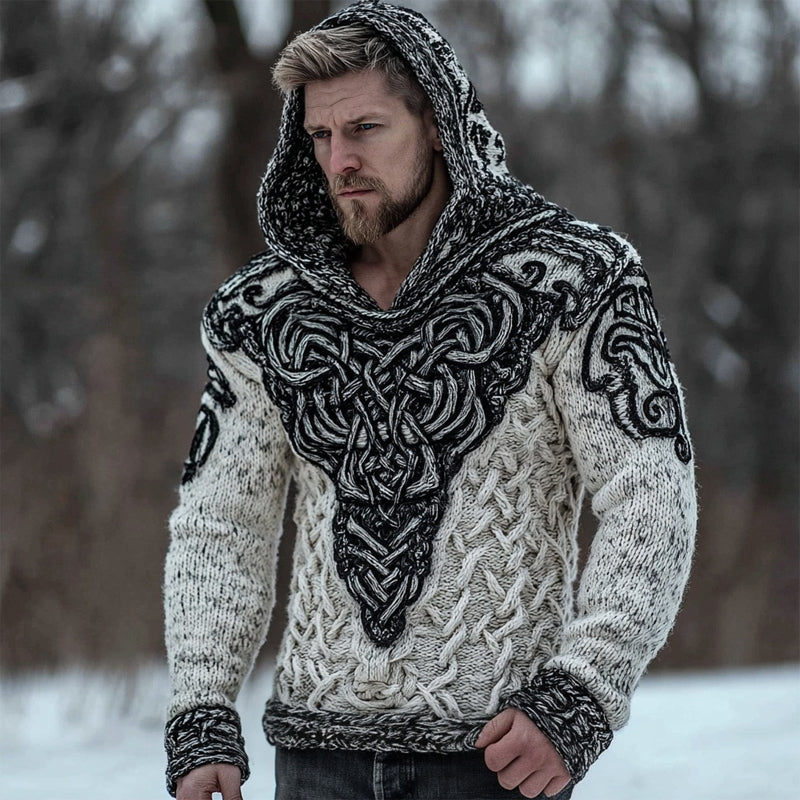 Men's Viking Inspired Celtic Chunky Knit Hooded Sweater elevenforest