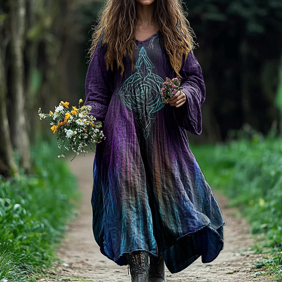 Vintage Viking Gradient Tribal Pattern Comfy Maxi Dress artswardrobe