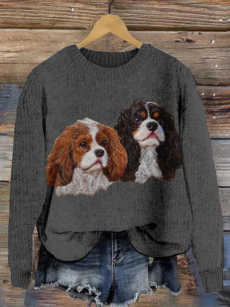 Comstylish Cute Dogs Felt Art Cozy Knit Sweater