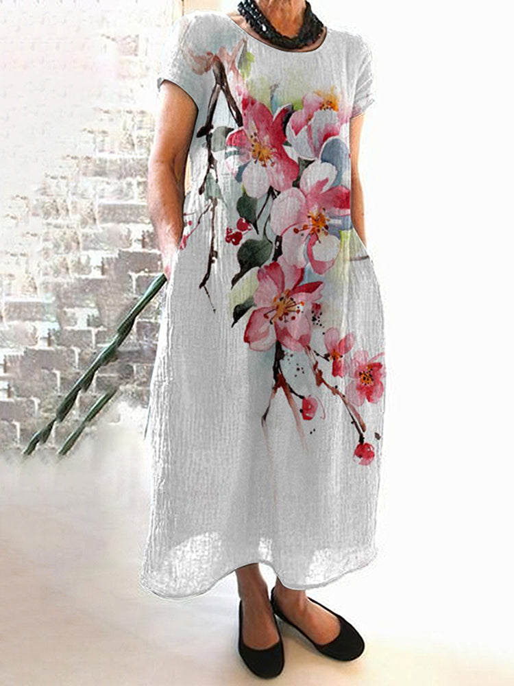 Floral Pattern Crew Neck Dress