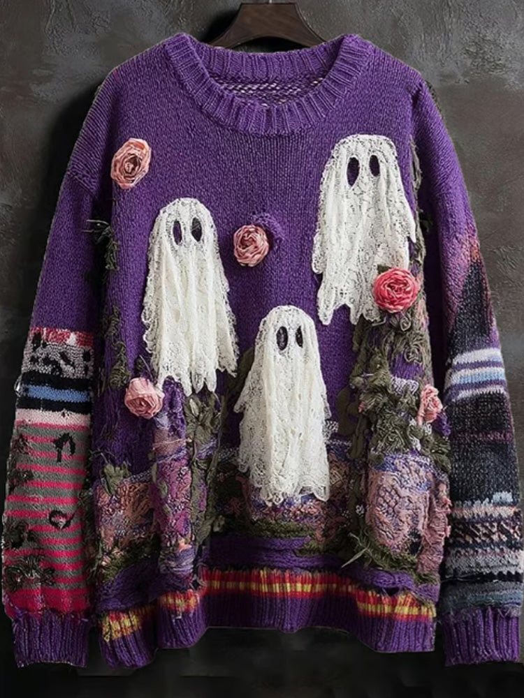 Women's Halloween Print Cozy Knit Sweater artswardrobe