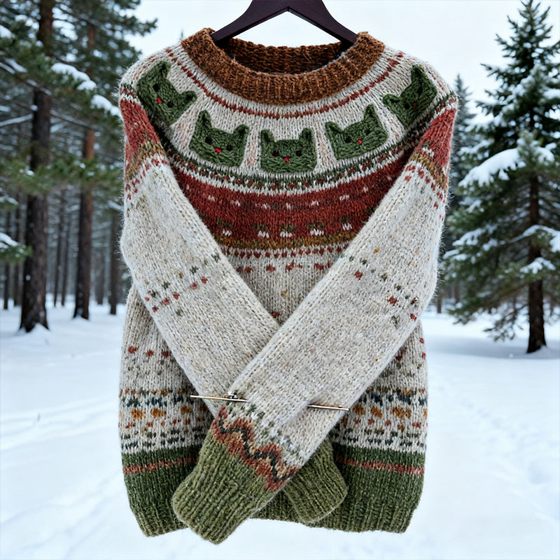 Comstylish Vintage Christmas Tree Icelandic Knit Jacquard Warmth Crew Neck Sweater(unisex)
