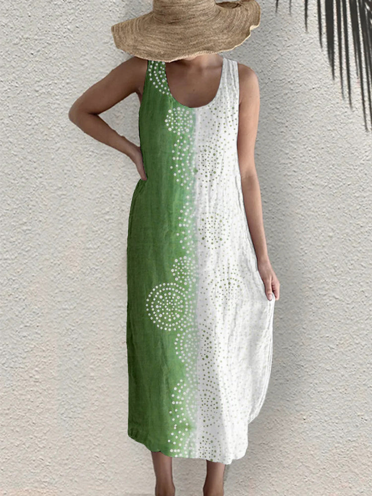 Japanese Kimono Pattern Inspired Linen Blend Tank Dress