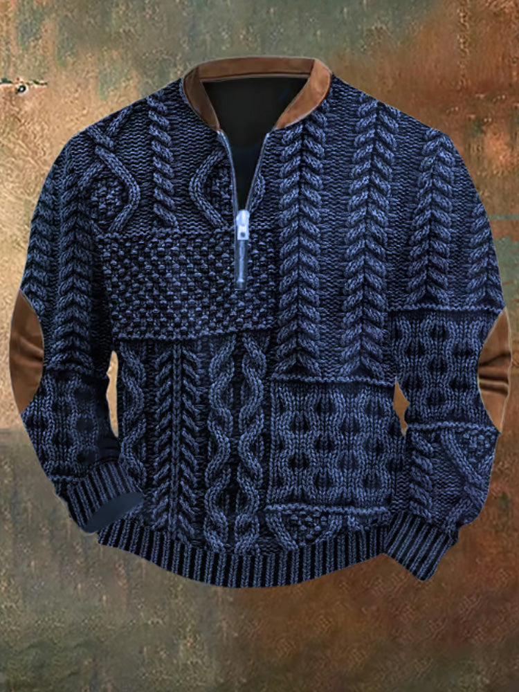 Men's Retro Christmas Print Zip Collar Sweatshirt elevenforest