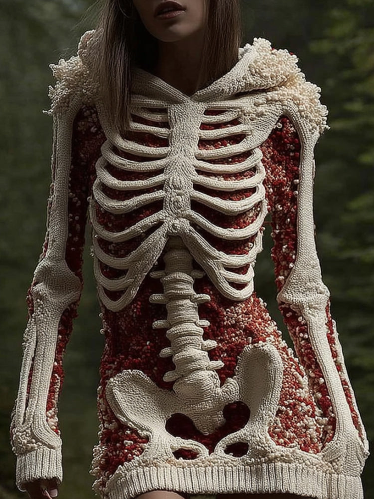 Women's Halloween Skeleton Skeleton And Flower Glitter Hooded Sweater artswardrobe