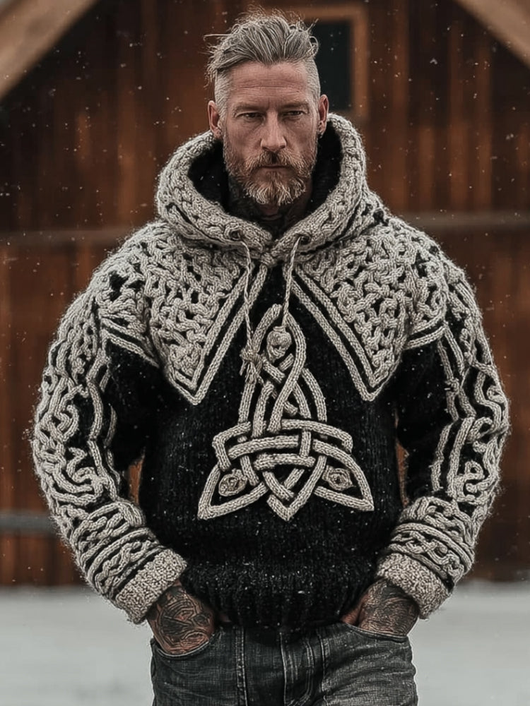 Men's Viking Style Celtic Knot Thick Needle Hooded Sweater artswardrobe