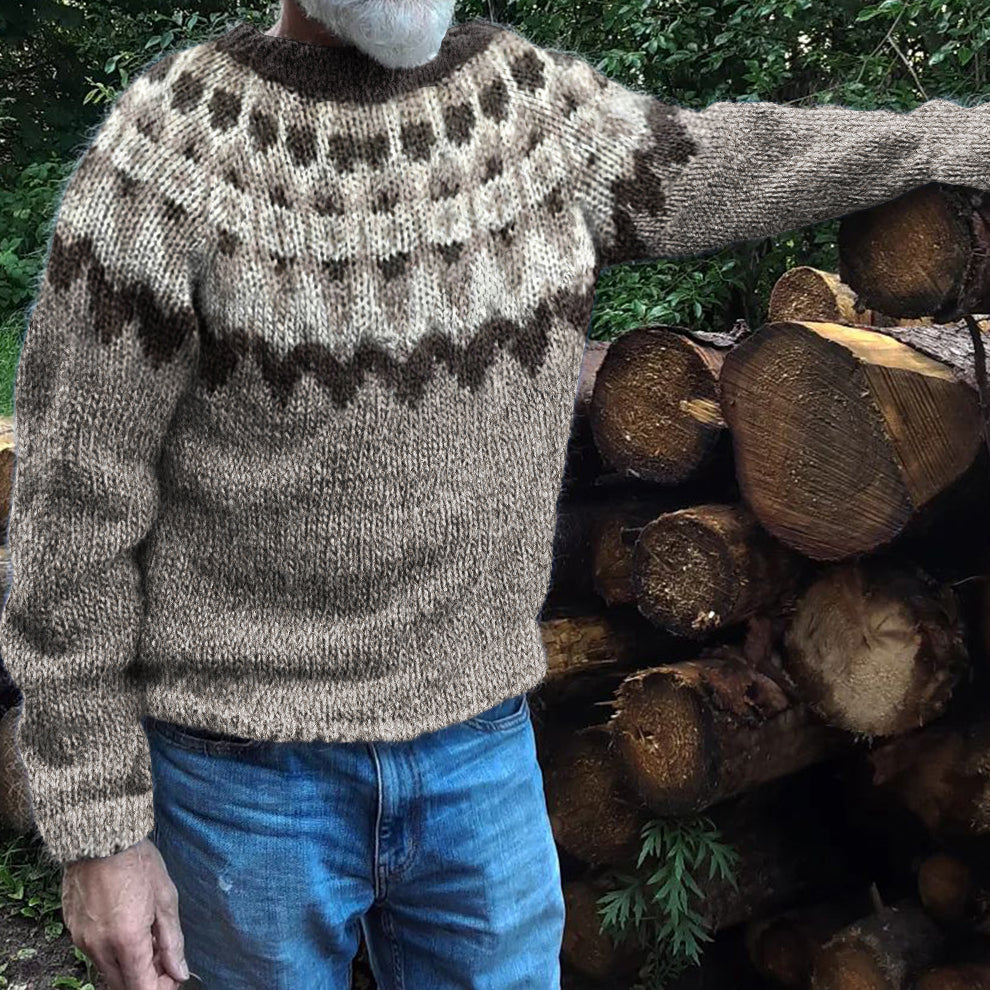 Men's Geometry Jacquard Icelandic Pattern Cozy Knit Sweater elevenforest