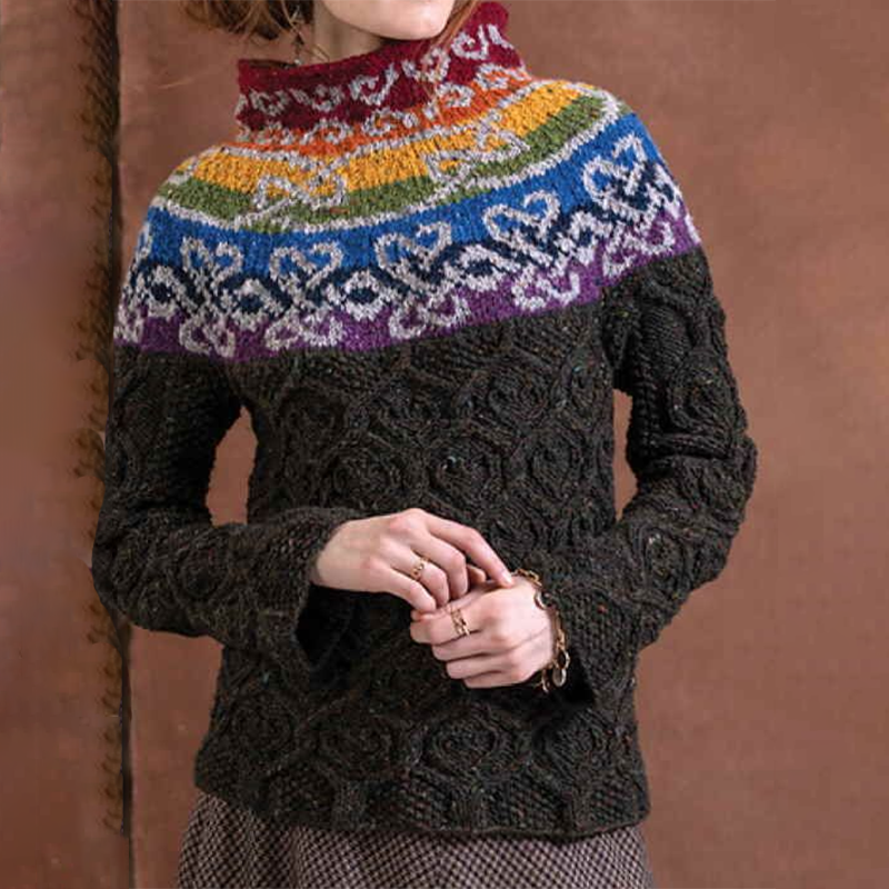 Women's Irish Celtic Knotted Contrast Jacquard Knitted Turtleneck Sweater elevenforest