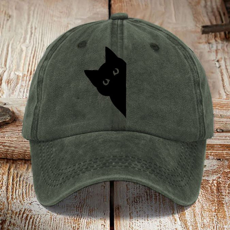 Japanese Art Black Cat Print Washed Sun Hat elevenforest