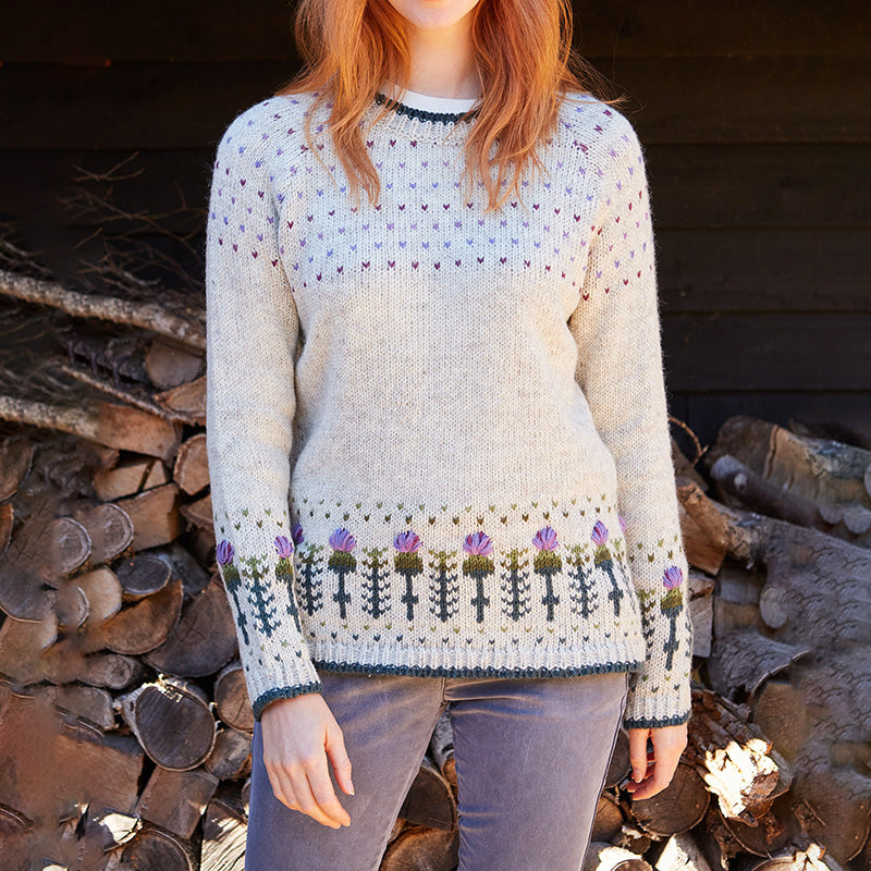 Scottish Thistle Floral Knit Cozy Sweater artswardrobe