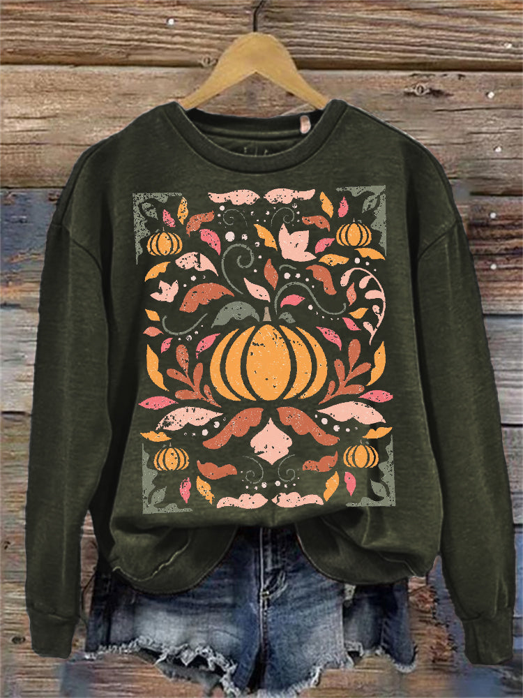 Fall Pumpkin Floral Art Vintage Washed Sweatshirt artswardrobe