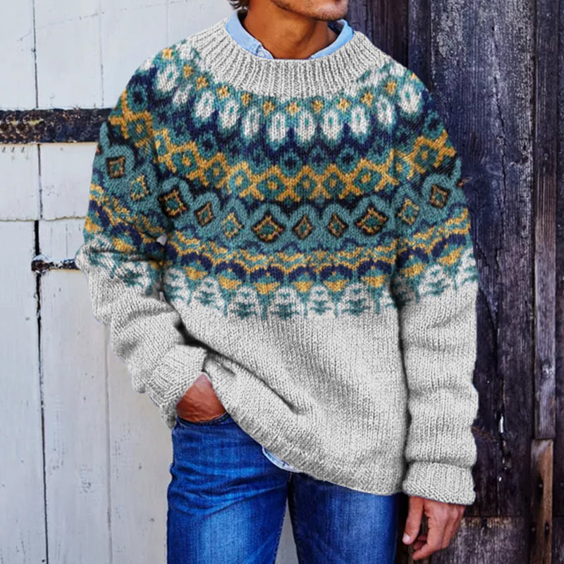 Men's Jacquard Icelandic Pattern Cozy Knit Sweater elevenforest