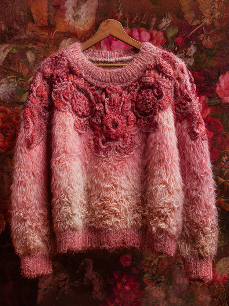 Women's Casual Vintage Rose Embroidered Sweater artswardrobe