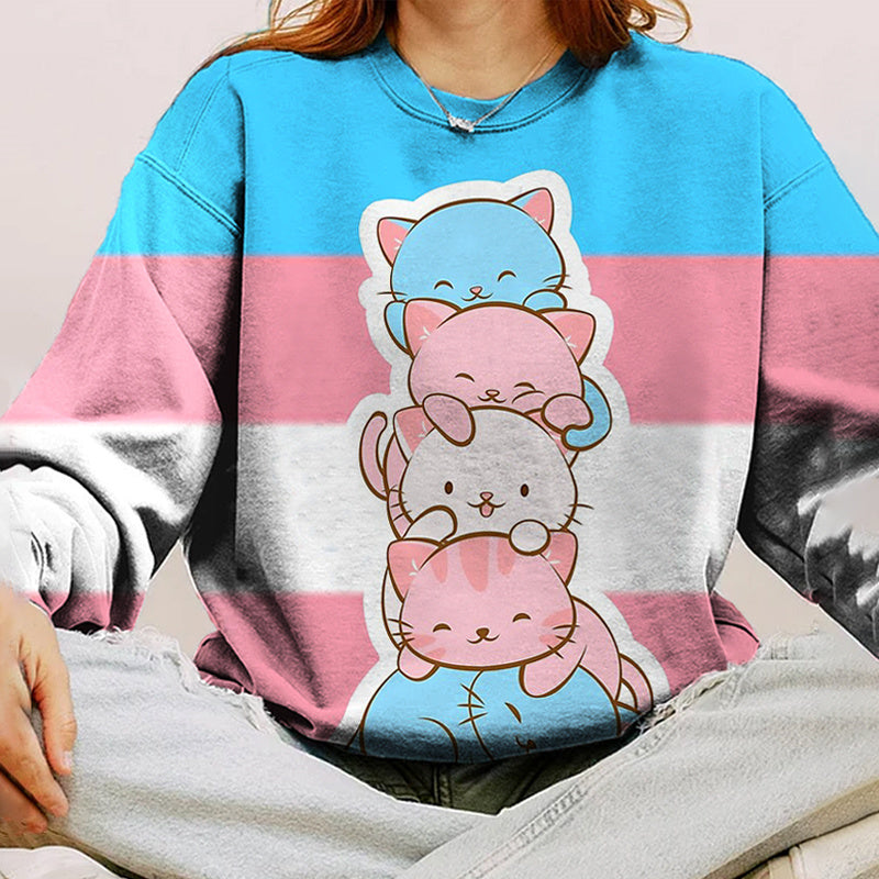 Transgender Pride Flag Cute Kawaii Cats Women's Sweatshirt elevenforest