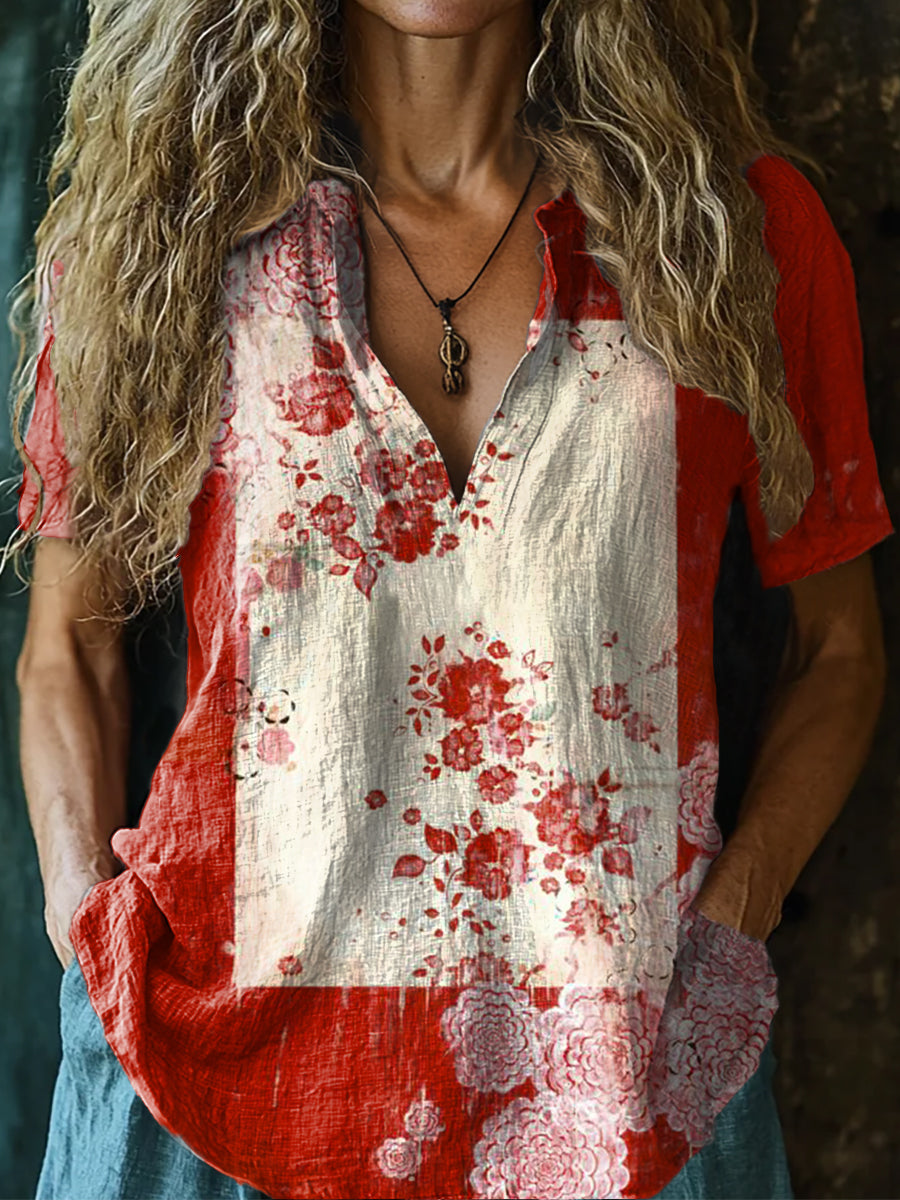 Women's Bohemian Floral Art Print Casual Short Sleeve Comfortable Cott