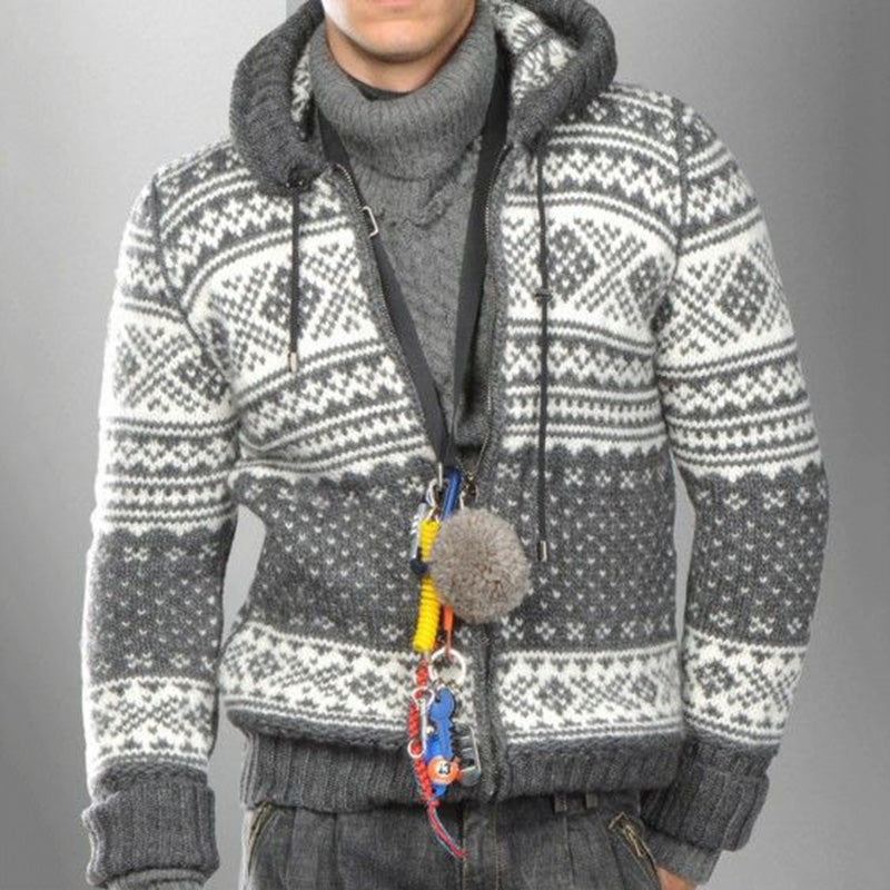 Mens Vintage Fair Isle Knitted Hooded Cardigan artswardrobe