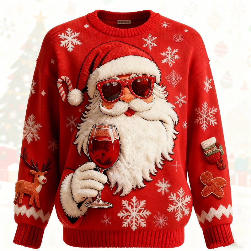 Comstylish Women's Fun Santa Claus Plush Crew Neck Sweatshirt
