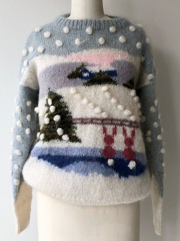 Landscape Pattern Cozy Soft Knit Sweater elevenforest